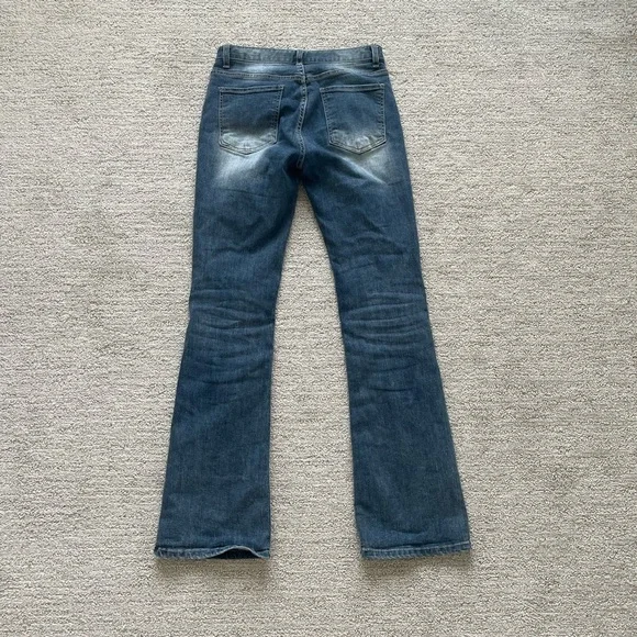 Women’s Low Rise Blue Flare Bootcut Dark Wash Denim Jeans Spring Y2K Coquette - Picture 3 of 4